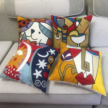 European-style creative cotton embroidery pillow cover Impressionist cushion cover car sofa pillow waist cushion pillow spot supply