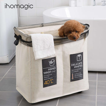 Clothes Foldable Storage Box Double Grid Mesh Clothes Storage Basket with Wheels Alloy Frame Storage Basket Bundle