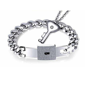 Couple's Heart Lock Titanium Steel Bracelet, Fashionable and Customizable with Engraving, Stainless Steel Key Bracelet Wholesale, Starry Sky Bracelet