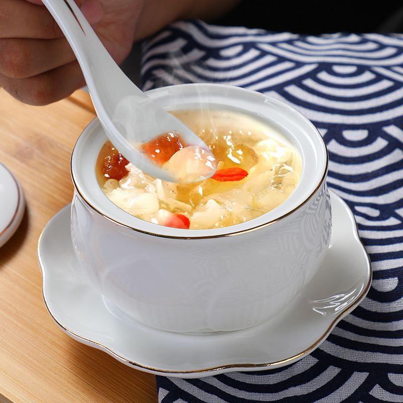 Desc Gold Bird's Nest Bowl Dessert Bowl High-end Hotel Bird's Nest Stew Cup Ceramic Bowl Restaurant Sugar Water Dessert Porridge Bowl Steamed Egg Bowl