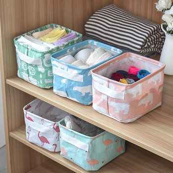 Cotton and Linen Waterproof Belt Handle Storage Basket Sundries Storage Basket Fabric Desktop Cosmetic Storage Box Storage Basket
