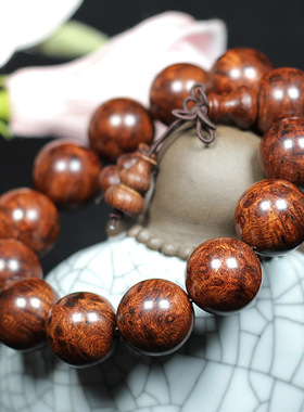 缅甸花梨满瘤巴佛珠手串海柳樱瘤手链似海黄花梨手串有花梨香