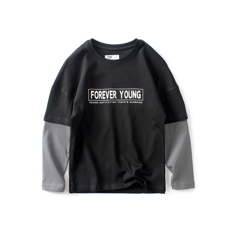 2026 Autumn Korean Style Children's Long Sleeve T-Shirt, Big Kids Pure Cotton Fake Two-Piece Top, Boys' Base Shirt Wholesale