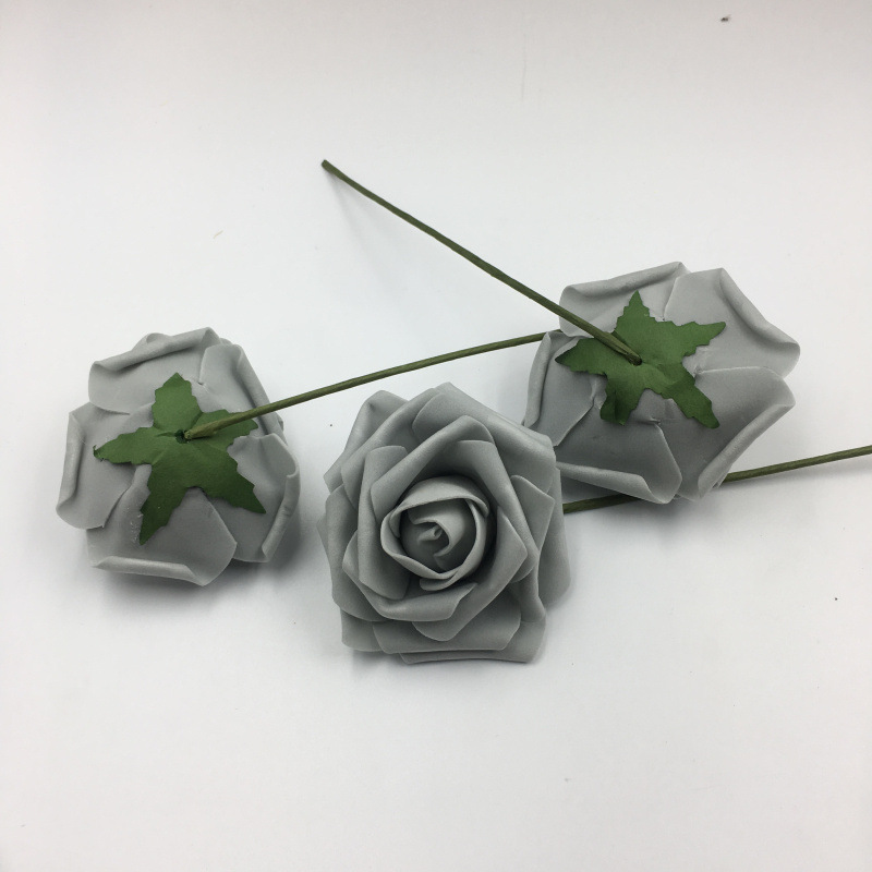 工厂现货仿真8cm带杆PE玫瑰花 泡沫花头手捧花婚庆喜糖盒配件