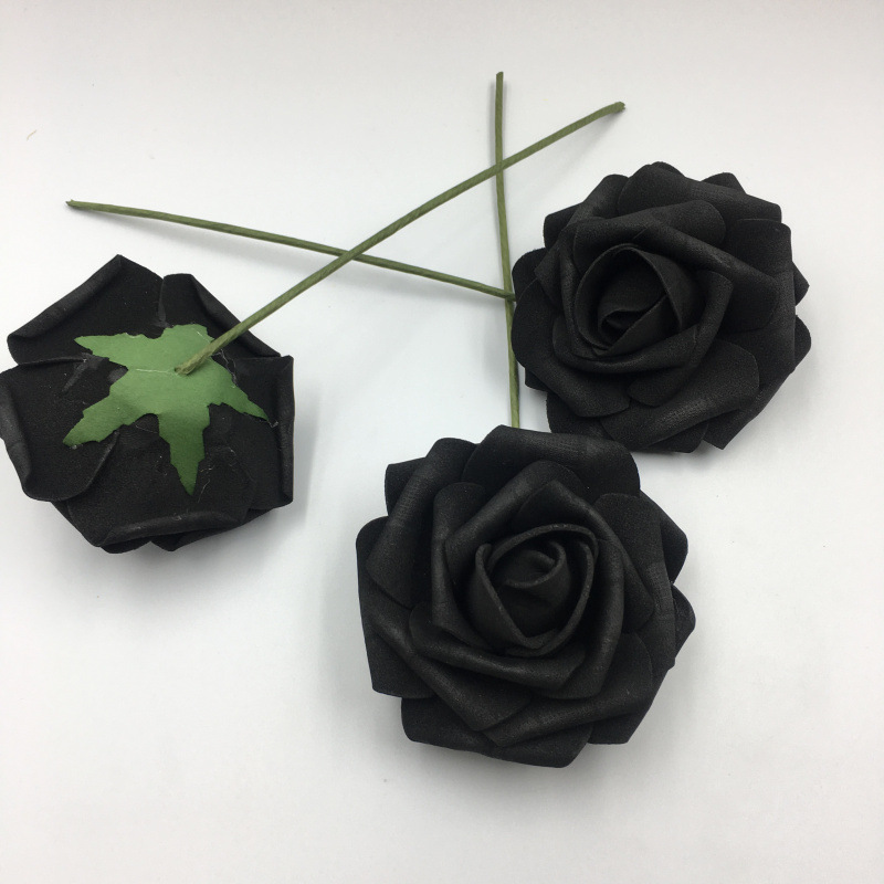 工厂现货仿真8cm带杆PE玫瑰花 泡沫花头手捧花婚庆喜糖盒配件