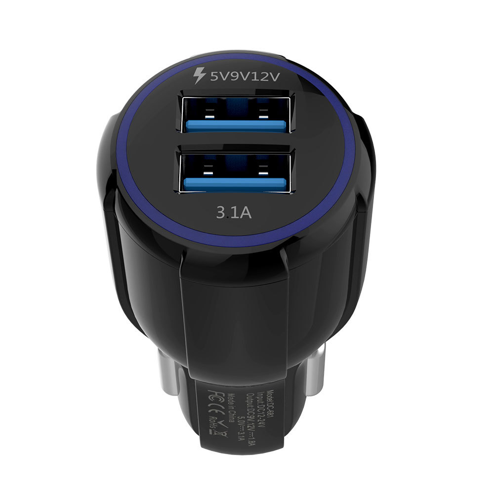 Qc3.0 Car Charger 3.1A One to Two Qc3.0 Car Mobile Phone Dual USB Car Charger One to Two Fast Charging