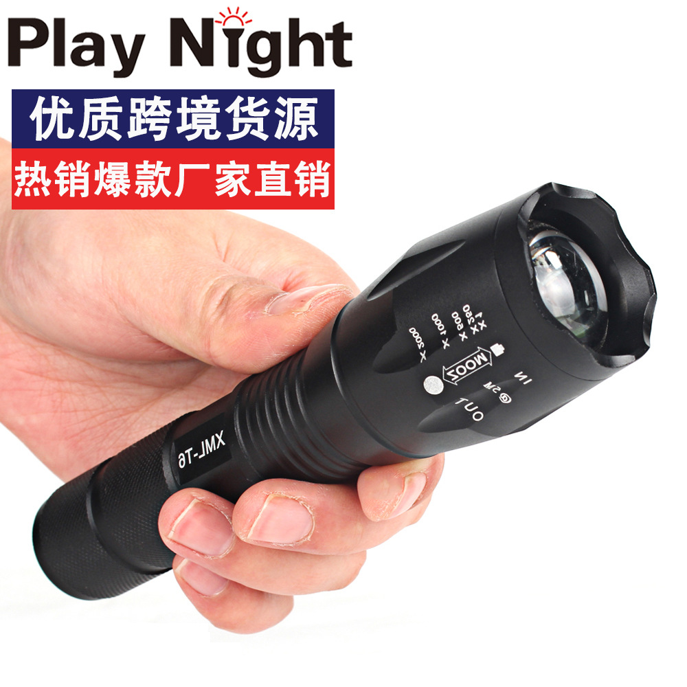 Cross-border hot-selling strong light T6 charging telescopic zoom 10Wled long endurance tactical A100 flashlight manufacturers wholesale