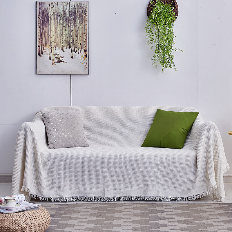Cross-border sofa towel cover cloth cover towel pure white fabric sofa cushion thread blanket sofa cover back towel factory wholesale