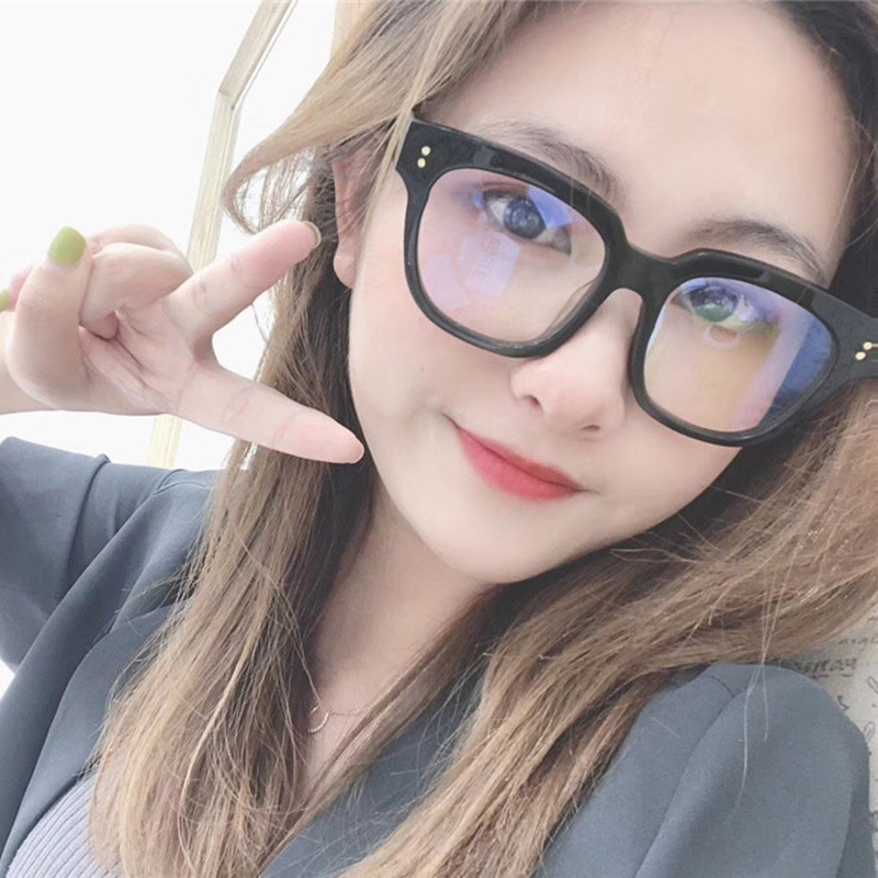 Korean Style Sydney Fan Same Style Flat Mirror V Brand Black Frame Retro Glasses Frame Internet Popular Trendy Anti-Blue Light for Men and Women