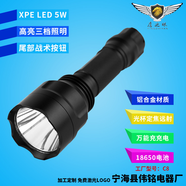 LED flashlight C8T6 aluminum alloy 10W outdoor lighting riding Q5 rechargeable lamp USB a generation of hair