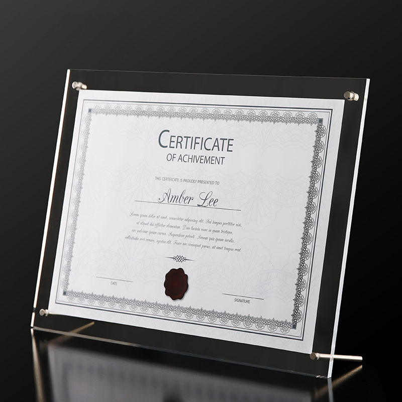 Wholesale force photo frame a4 transparent crystal table card frame business license frame 12 inch authorization glass Medal