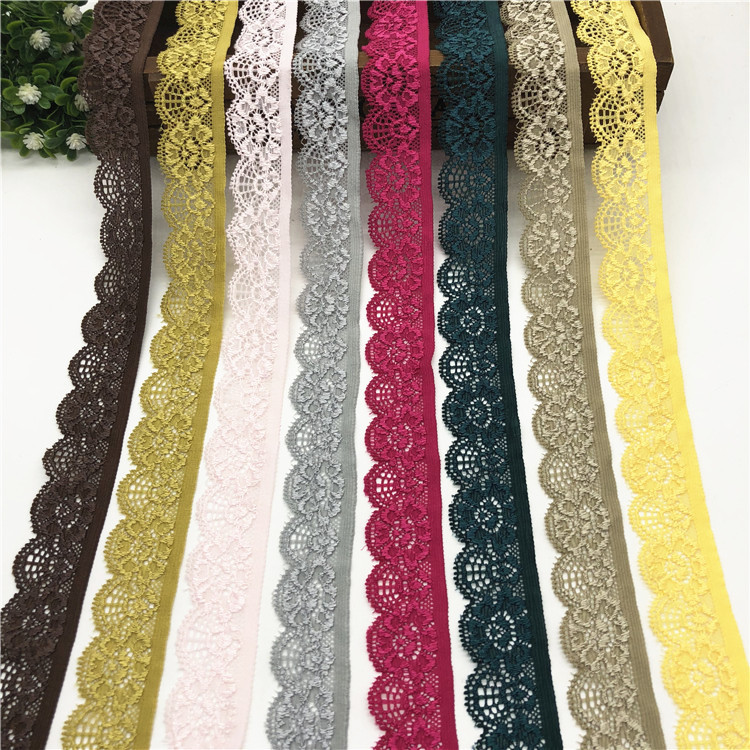 35 colors 2.5cm elastic nylon + spandex warp knitted lace unilateral hollow underwear diy accessories