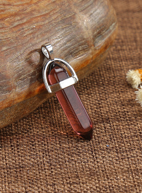 跨境热销天然石紫水晶粉水晶白水晶六角柱吊坠双尖子弹头项链