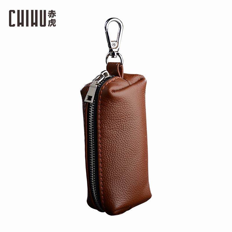 Practical hand-held men's cowhide key case large capacity fashionable women's zipper household universal key case