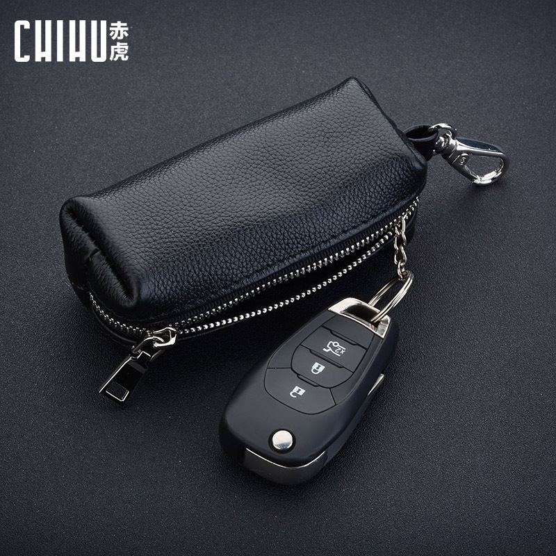 Practical hand-held men's cowhide key case large capacity fashionable women's zipper household universal key case