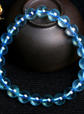 巴西天然海蓝手链7A6A5A级深蓝色手串饰品明远珠厂家 海蓝