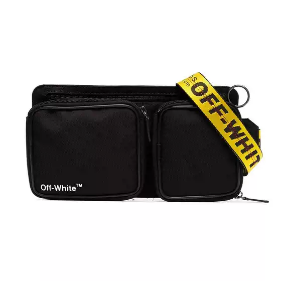 OW detachable men's multi-pocket off shoulder bag Cordura logo yellow ribbon white crossbody bag