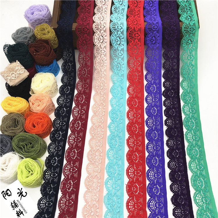 35 colors 2.5cm elastic nylon + spandex warp knitted lace unilateral hollow underwear diy accessories