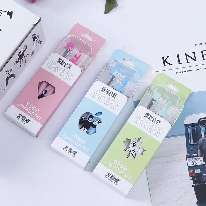 Plastic compasses 6-piece student school supplies cartoon multifunctional math drawing set stationery manufacturers wholesale