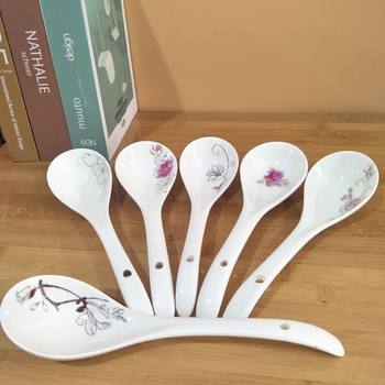 Wholesale Ceramic Golden Flower Spoon Hotel Spoon Household Swan Long Handle Soup Spoon Restaurant Tableware Stall Spoon Wholesale