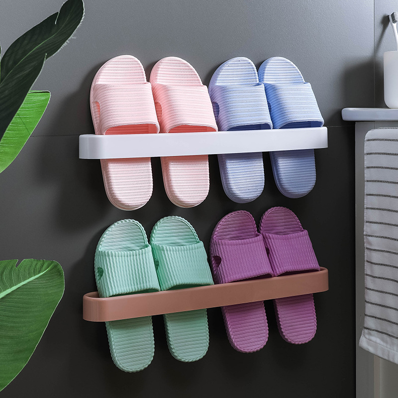Bathroom Slipper Rack Wall-Mounted Punch-Free Wall-Mounted Bathroom Slipper Shoe Rack Hanging Dormitory Storage Dry and Wet Separation