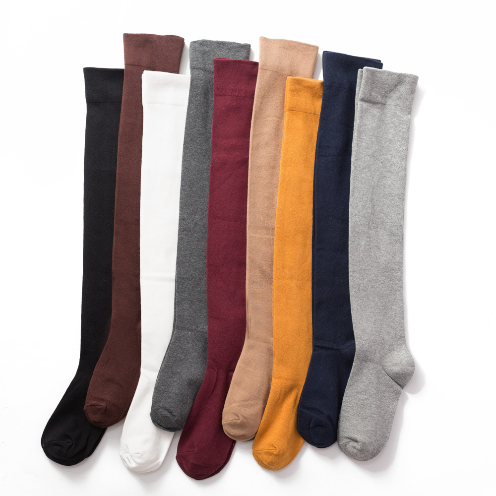 女士纯色过膝袜秋冬女袜日系长筒袜大腿袜学生棉高筒袜黑色长袜
