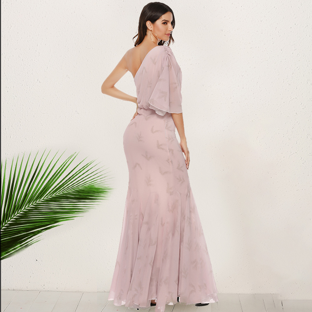 Bohemian Maxi Dress Elegant Asymmetrical Shoulder Mermaid Hem Long Length Perfect for Parties and Special Occasions