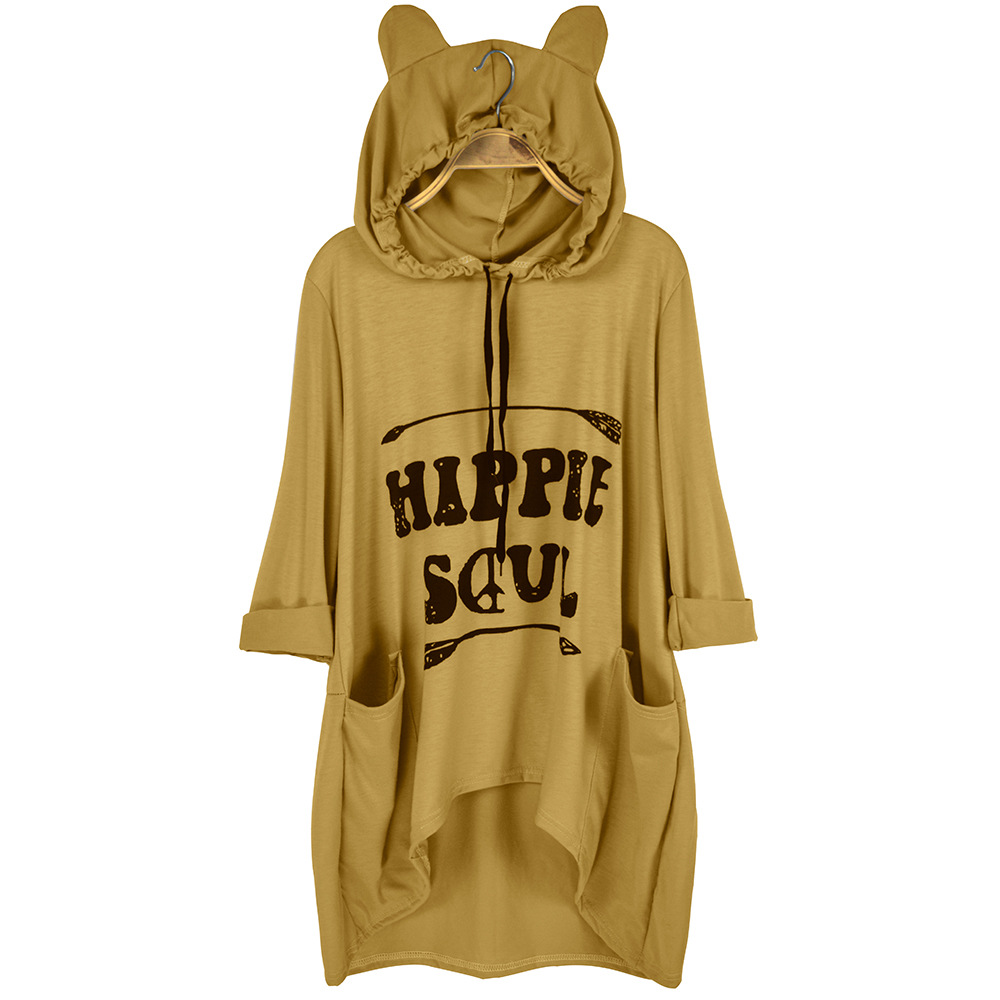 Plus Size Womens Loose Fit Hooded T Shirt Irregular Hem Autumn Winter Style Ready to Ship OEM ODM service