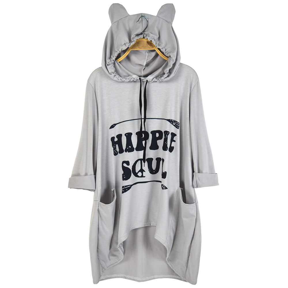 Plus Size Womens Loose Fit Hooded T Shirt Irregular Hem Autumn Winter Style Ready to Ship OEM ODM service