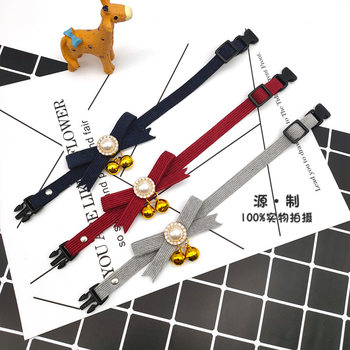 Factory direct pet jewelry cat dog collar cute princess bow Pearl Bell necklace adjustable