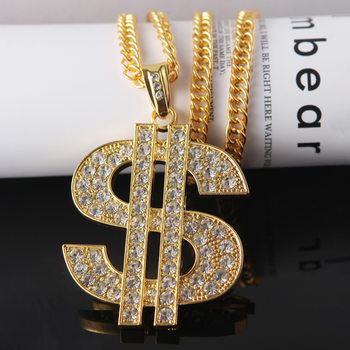 European and American Exaggerated Hip-Hop Aggressive Rough Dollar Symbol Necklace Alloy Diamond Personality Trendy Men's Big Pendant Jewelry