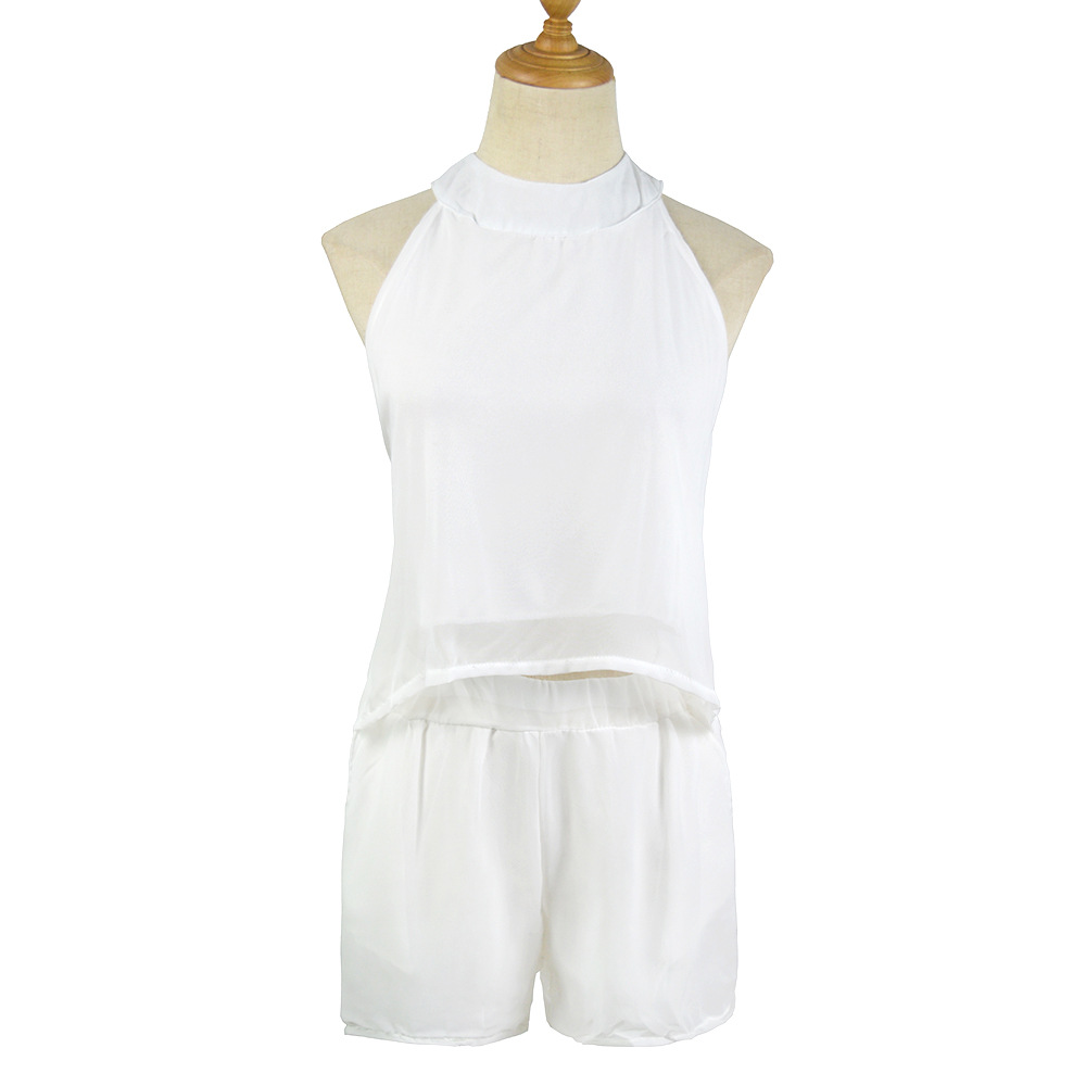 Womens Sexy Halter Chiffon Sports Set Casual Two Piece Outfit with Shorts Perfect for Summer Activities Wholesale
