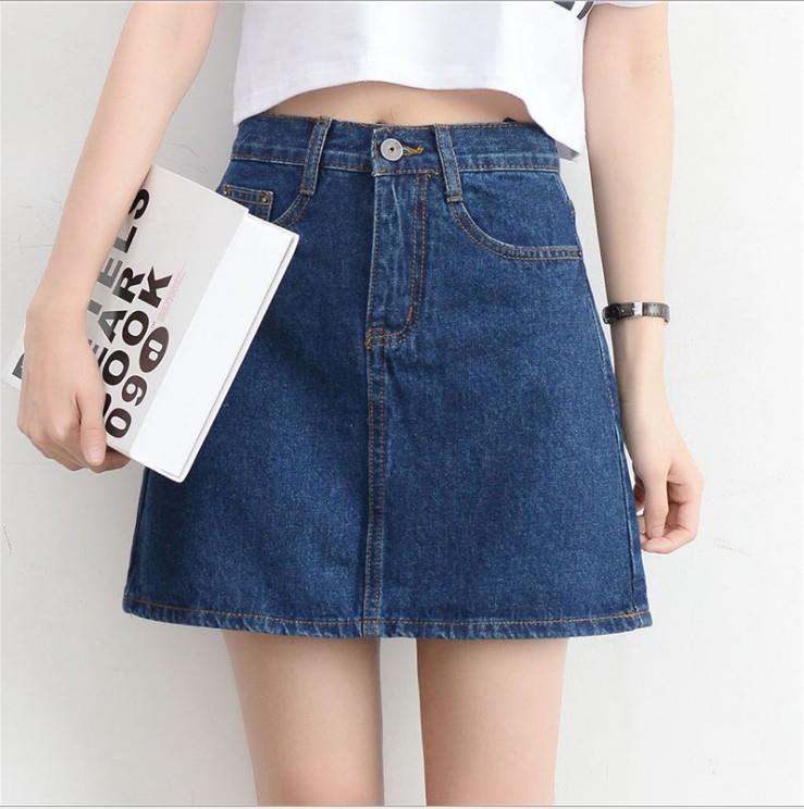 High Waisted A Line Denim Skirt Vintage Korean Style Slim Fit Casual Wear Wholesale Available