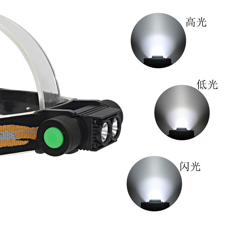 USB rechargeable strong light double lamp XML2 headlamp 18650 battery flashlight