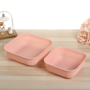 Plastic Draining Basket Desktop Household Storage Basket Vegetable and Fruit Basket Kitchen Square Storage Box Washing Vegetable Basket Wholesale