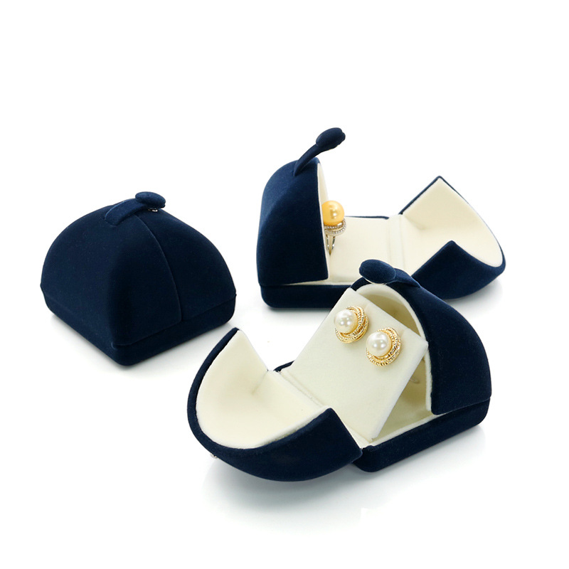 Double-open dark blue flannel creative proposal ring box diamond ring box wedding ring box pendant bracelet necklace bracelet box