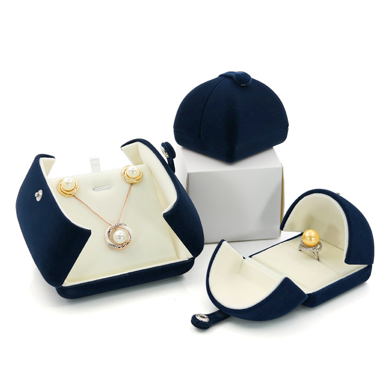 Double-open dark blue flannel creative proposal ring box diamond ring box wedding ring box pendant bracelet necklace bracelet box