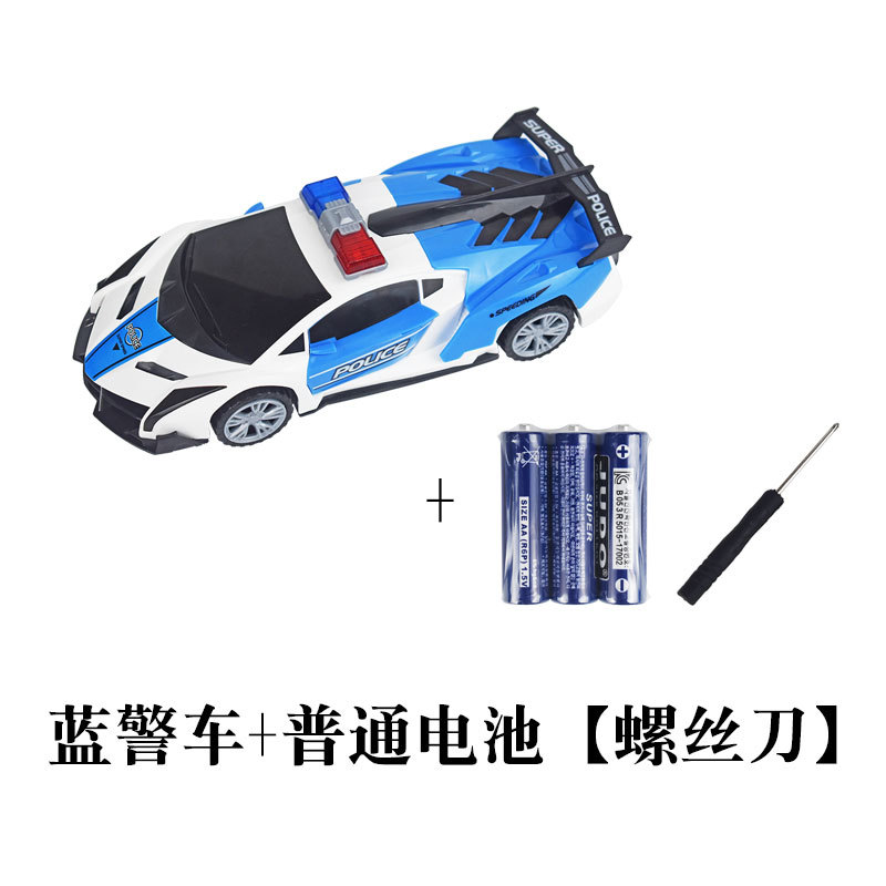 Electric light music children's toy police car vibrato same style universal rotating fully automatic door opening toy car