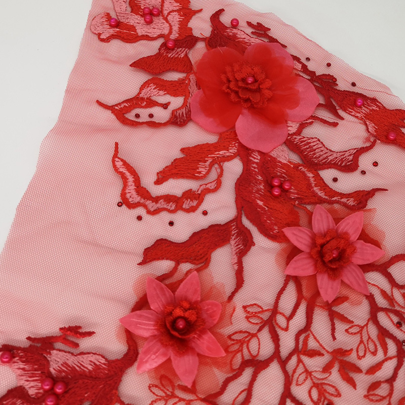 Mesh three-dimensional flower hot drilling nail bead embroidery lace accessories wedding dress clothing embroidery decoration flower