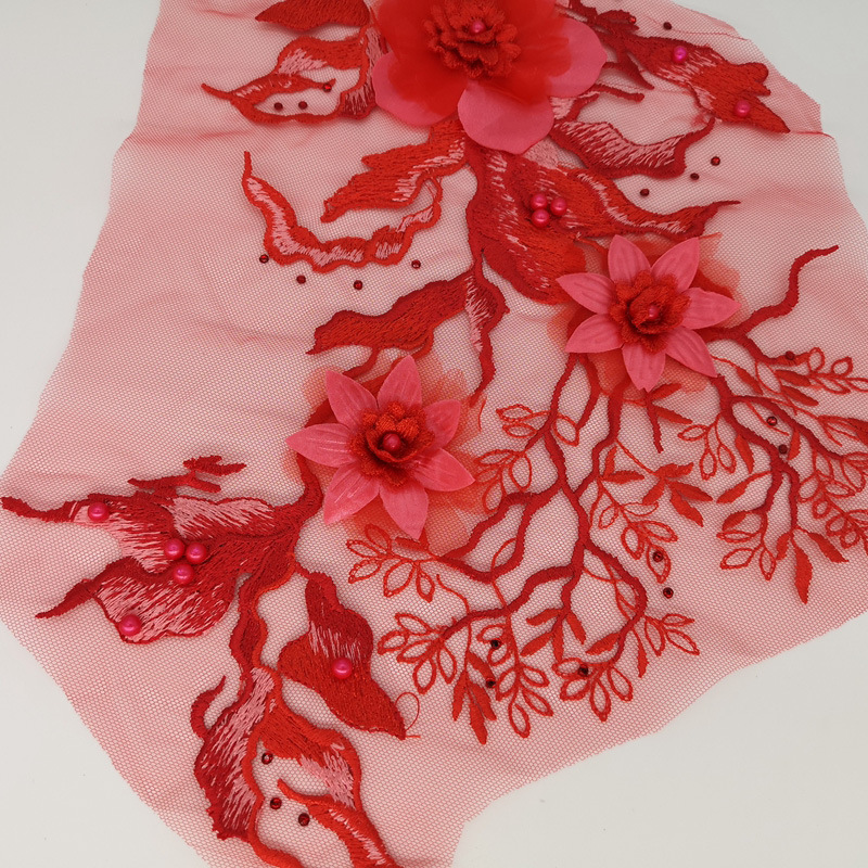 Mesh three-dimensional flower hot drilling nail bead embroidery lace accessories wedding dress clothing embroidery decoration flower