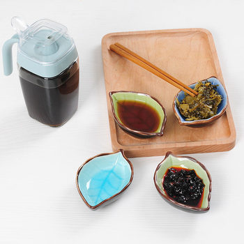 Household Ceramic Small Dish Seasoning Dish Ice-cracked Glaze Ceramic Dip Sauce Seasoning Dish Creative Leaf Vinegar Dish