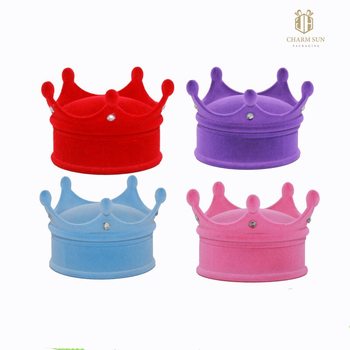 [Hot Selling] Ready-Made Crown Shape Ring Earrings Packaging Ceremony Engagement Velvet Flocking Velvet Jewelry Jewelry Box