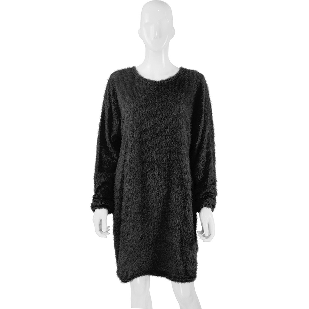 Long Sleeve Plush Midi Dress Loose Fit Round Neck Soft Fabric Fall Winter Fashion Wholesale Available