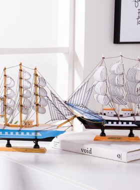 木质一帆风顺帆船模型公室客厅工艺品地中海风装饰创意摆件