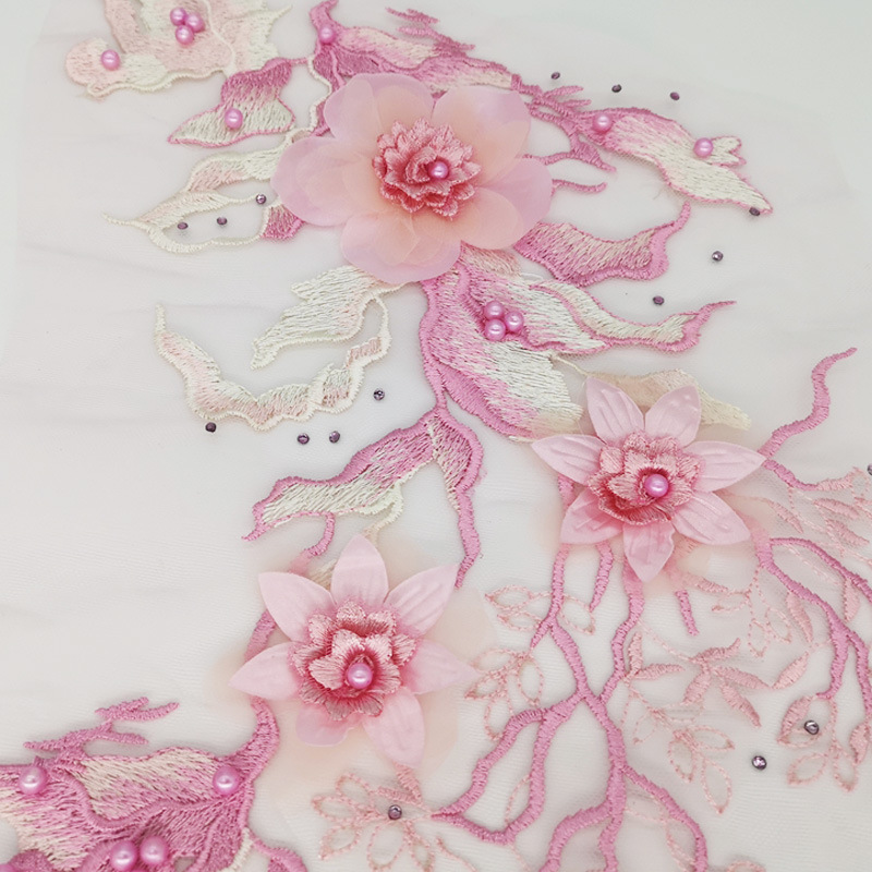 Mesh three-dimensional flower hot drilling nail bead embroidery lace accessories wedding dress clothing embroidery decoration flower
