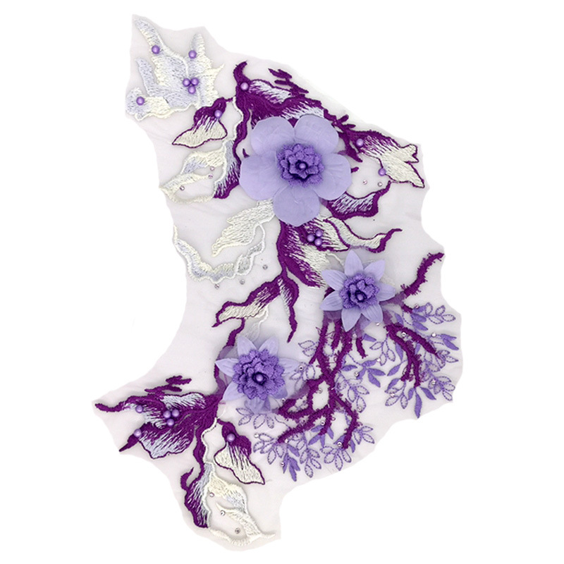 Mesh three-dimensional flower hot drilling nail bead embroidery lace accessories wedding dress clothing embroidery decoration flower