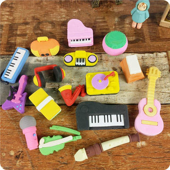 Factory direct rubber piano rock drum guitar shape music equipment eraser Children's Day gift wholesale