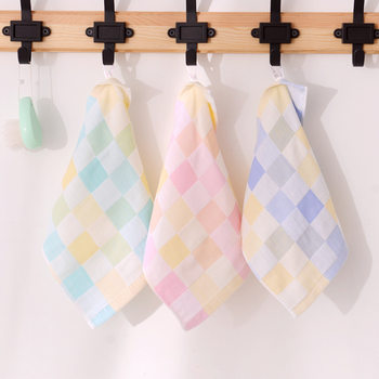 Children's towel wholesale double gauze plaid square towel soft absorbent baby saliva towel with hook