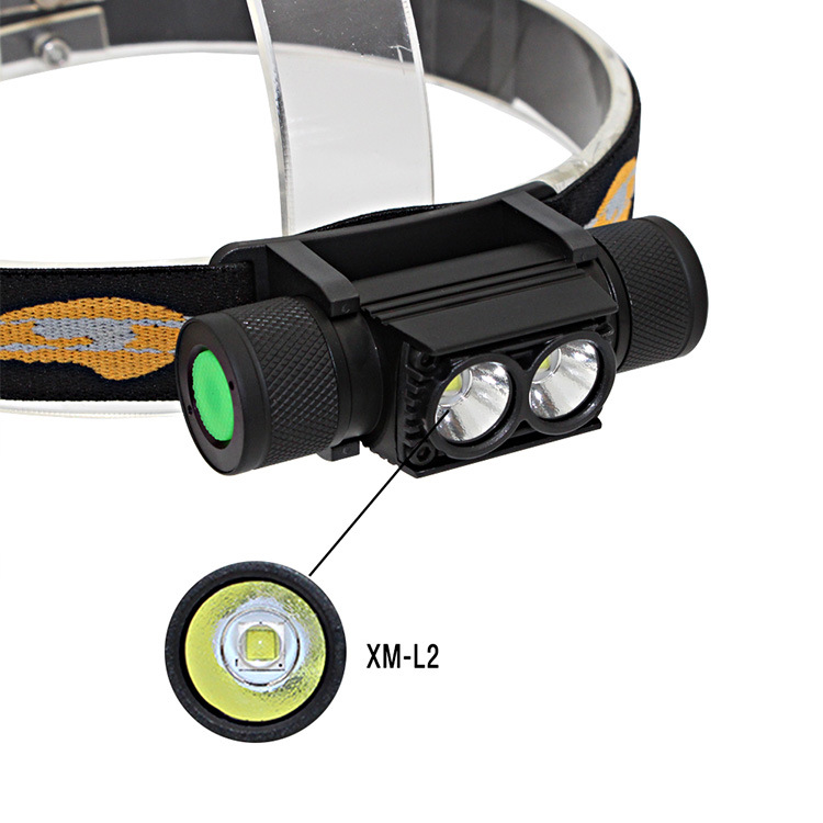 USB rechargeable strong light double lamp XML2 headlamp 18650 battery flashlight