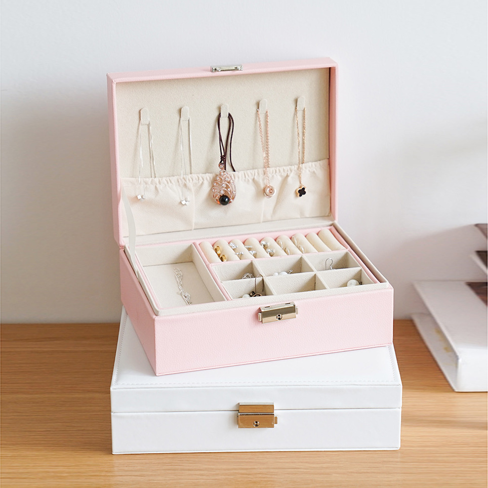 Double-Layer Large-Capacity Pu Jewelry Box Portable Leather Jewelry Storage Box Necklace Ring Watch Jewelry Box